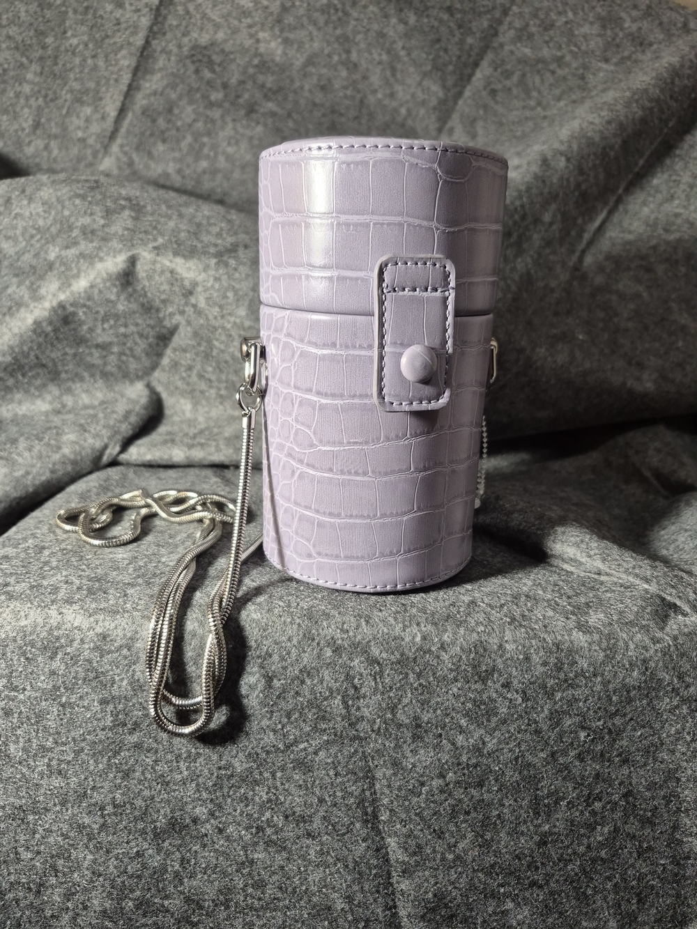 Mango Lilac Croc-Embossed Mini Crossbody Cylinder Bag